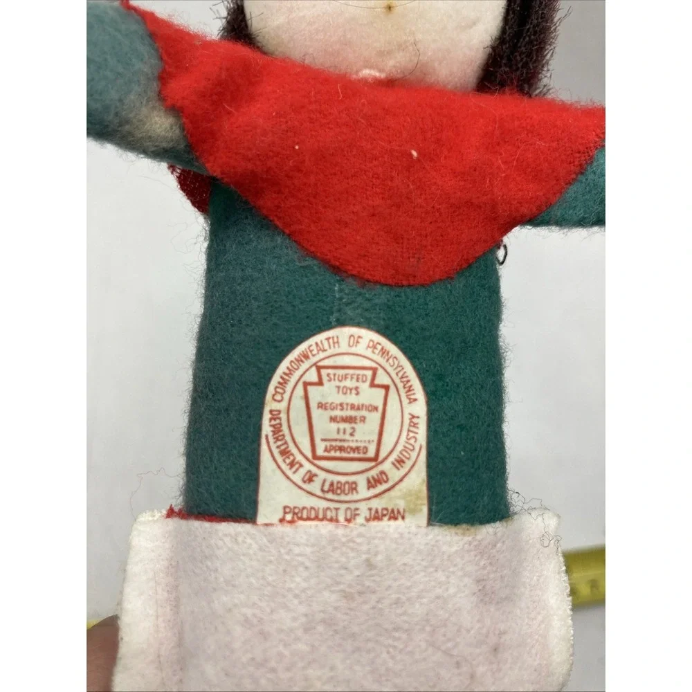 Two Vtg MCM 1950s Fun Farm Elf Ornament Felt‎ Material & Dog Elf Japan Christmas